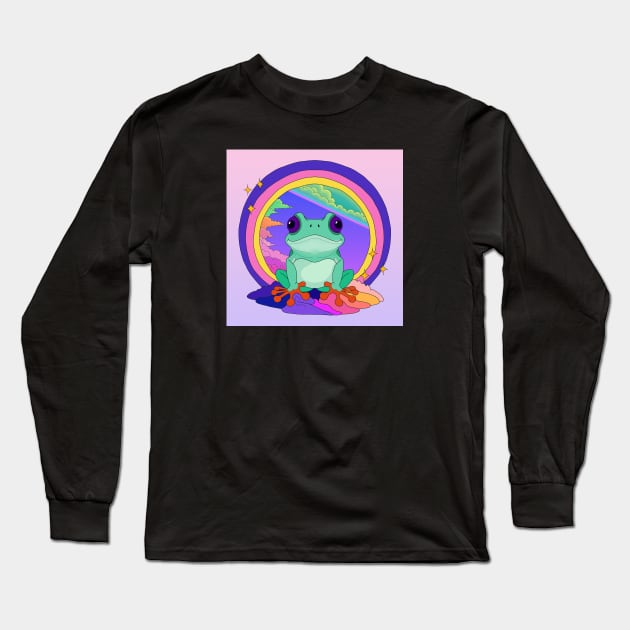 Pastel Dreamy Frog with Gradient Background Long Sleeve T-Shirt by Velvet Earth